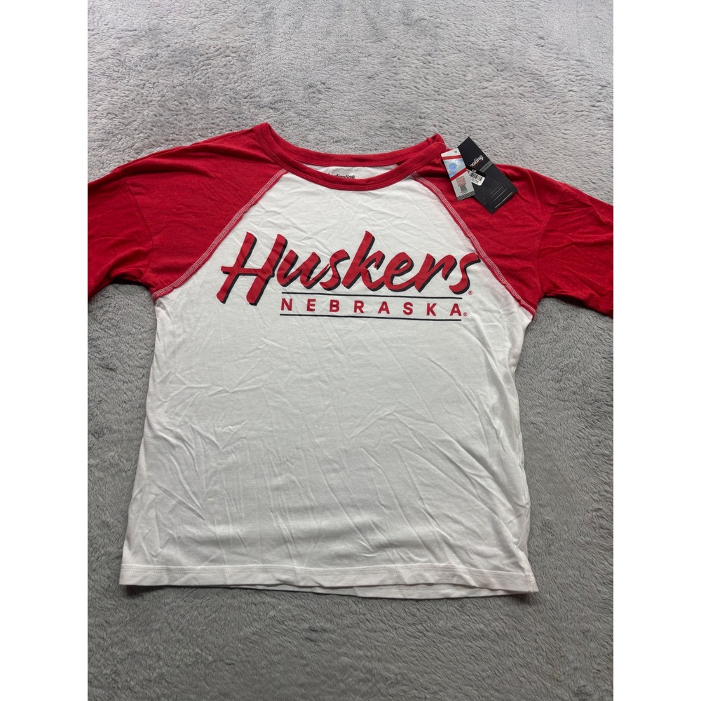 Nebraska Huskers Women Raglan Baseball Tee White Red NCAA Medium NWT Retro